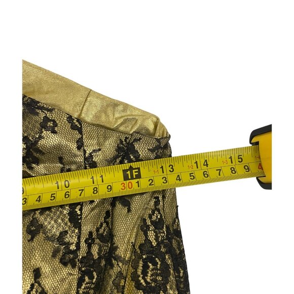 Vintage 80s Evening Glam Dress Gold Black Lace Floral BIG Bows One Shoulder XS - Picture 3 of 6